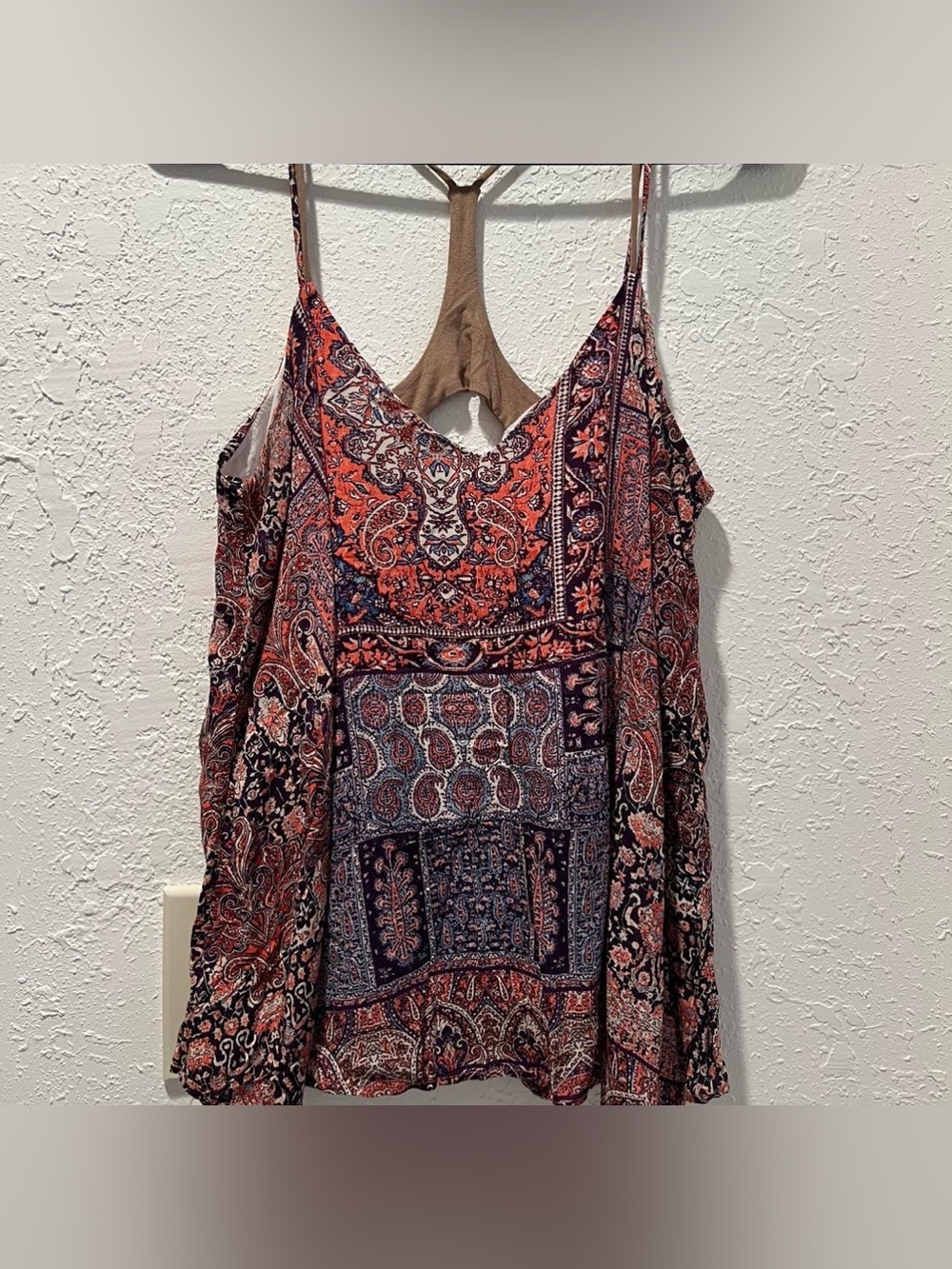 Bershka Black Leather Tag Boho Print Top